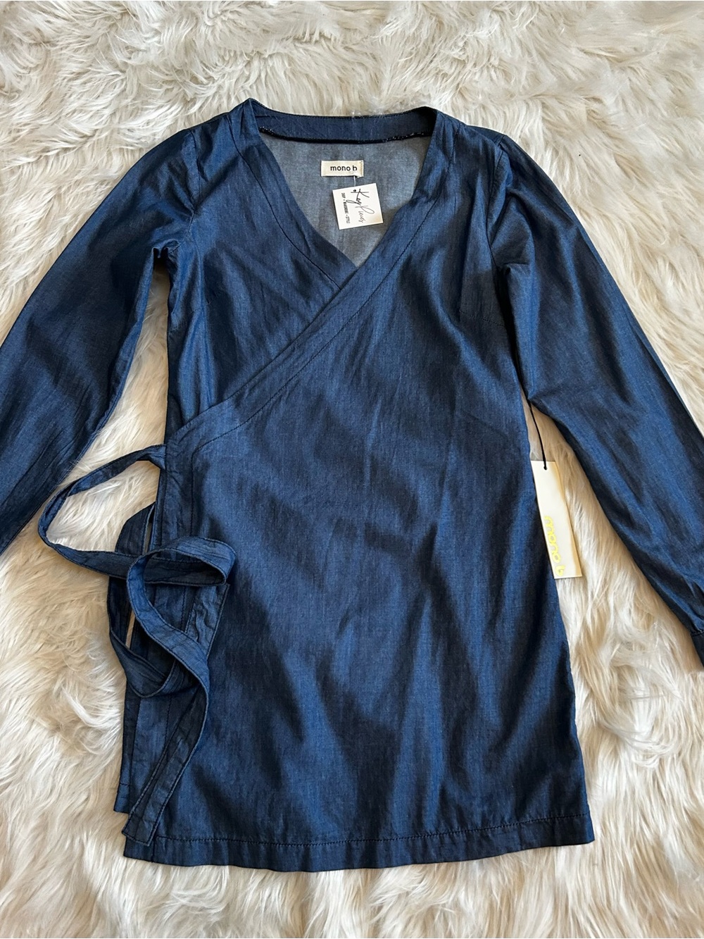 Mono B Denim Wrap-Front Tunic with Side Tie